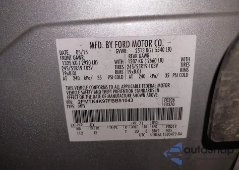 2015 Ford Edge Titanium z USA, uszkodzony, nr VIN 2FMTK4K97FBB51043